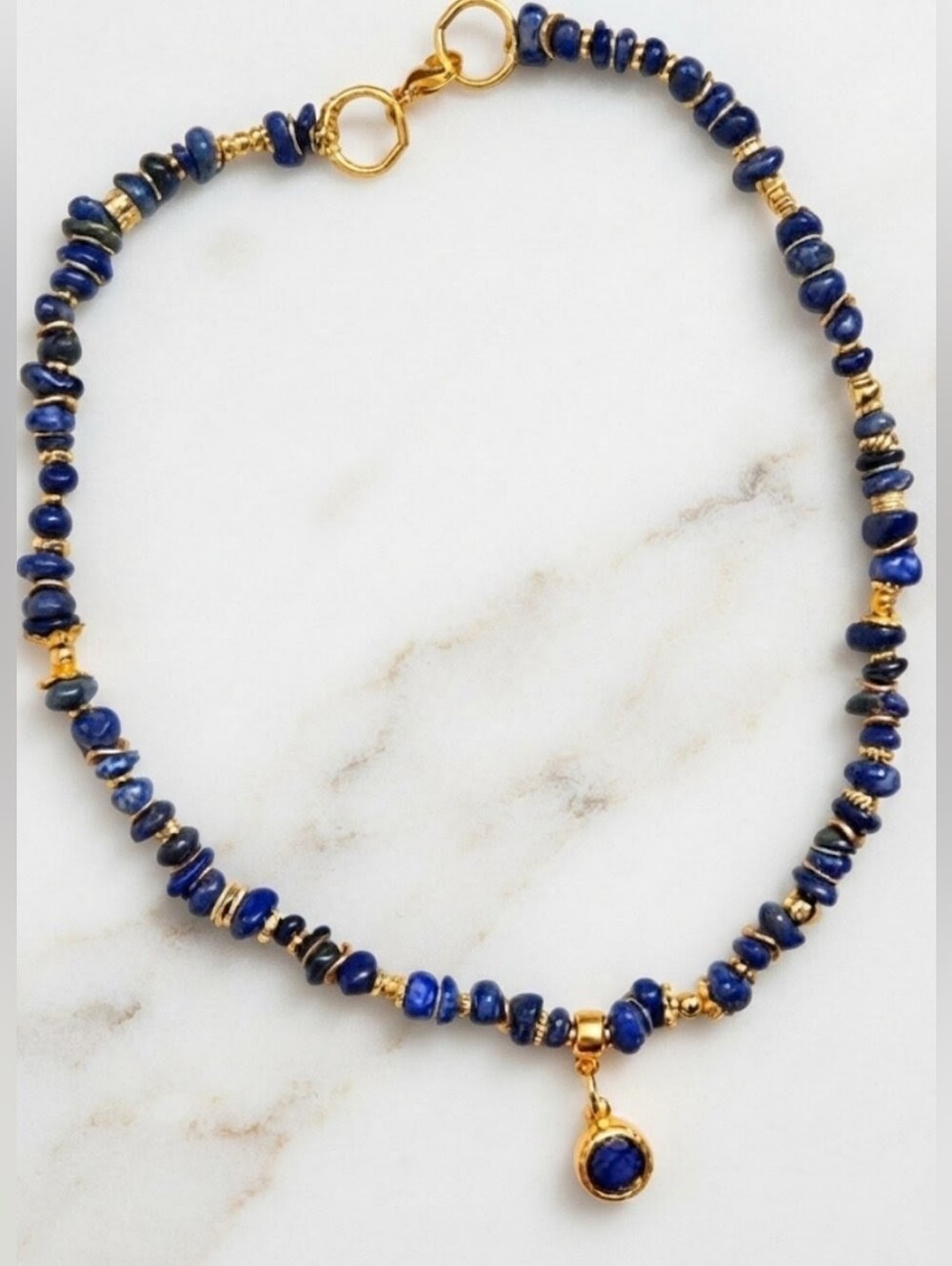 Natural Blue Lapis Lazuli And Pendant In Ornate 18K Gold Plated Necklace